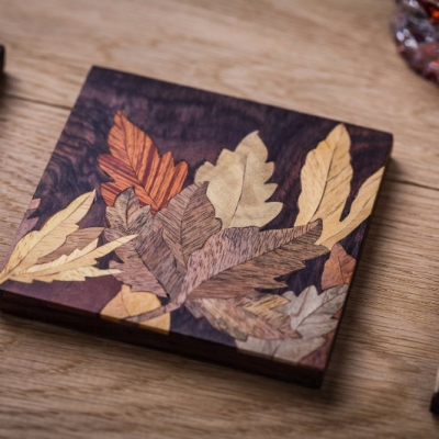 Leaves 1 (Square) Intarsia Wood Inlay Drink Mats/Coasters