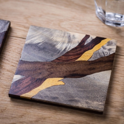 Beachcombe 5 Intarsia Wood Inlay Drink Mats/Coasters