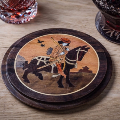  The Yeoman Intarsia Wood Inlay Decanter Coaster