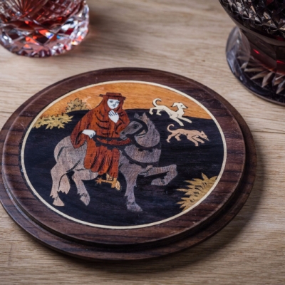 The Monk Intarsia Wood Inlay Decanter Coaster