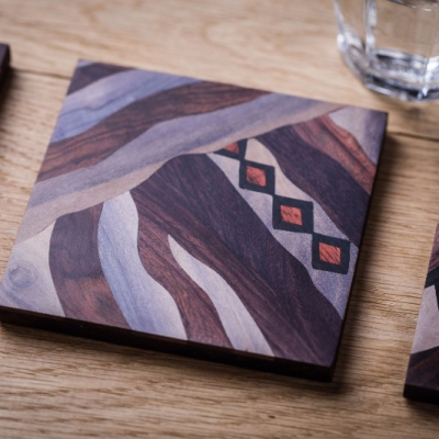 Flowform 4 Intarsia Wood Inlay Drink Mats/Coasters