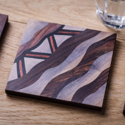 Flowform 7 Intarsia Wood Inlay Drink Mats/Coasters