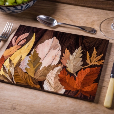 Autumn Leaves Intarsia Wood Inlay Table Mats/Placemats