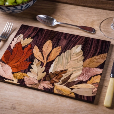Autumn Leaves Intarsia Wood Inlay Table Mats/Placemats 3