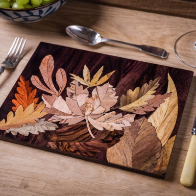 Autumn Leaves Intarsia Wood Inlay Table Mats/Placemats 6