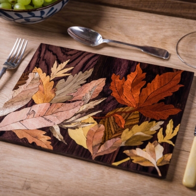 Autumn Leaves Intarsia Wood Inlay Table Mats/Placemats 4