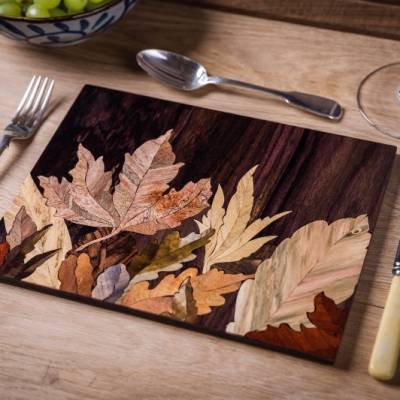 Autumn Leaves Intarsia Wood Inlay Table Mats/Placemats 8