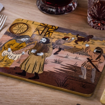  The Reeve's Tale Intarsia Wood Inlay Table Mats/Placemats