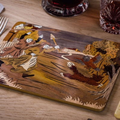  The Nun's Priest Tale Intarsia Wood Inlay Table Mats/Placemats