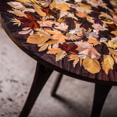 Autumn Leaves Intarsia Wood Inlay Coffee Table