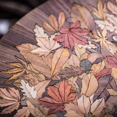 Autumn Leaves Intarsia Wood Inlay Coffee Table
