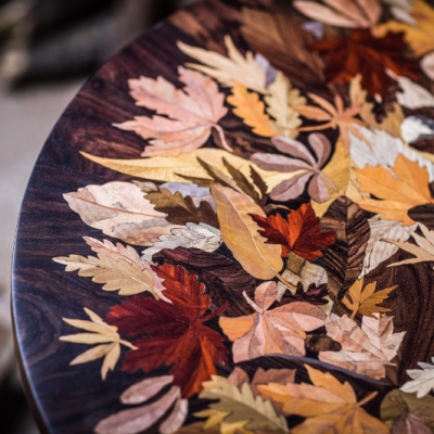 Autumn Leaves Intarsia Wood Inlay Coffee Table