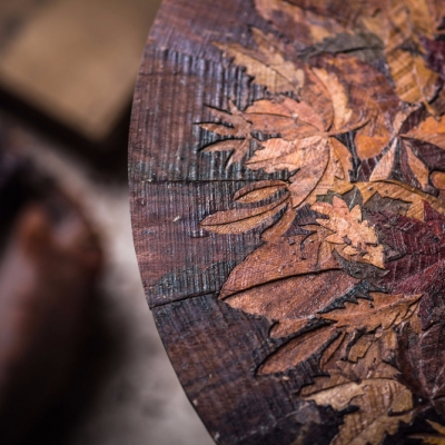 Autumn Leaves Intarsia Wood Inlay Coffee Table