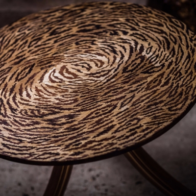 Cheetah Intarsia Wood Inlay Coffee Table