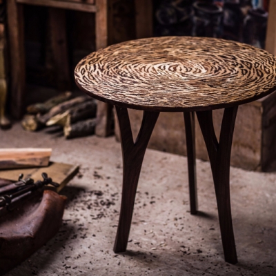 Cheetah Intarsia Wood Inlay Coffee Table