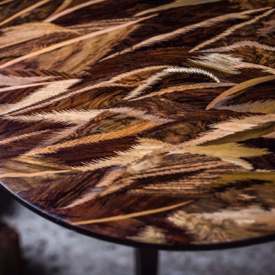 The Feather Intarsia Wood Inlay Coffee Table