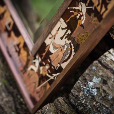 Cowboys and Indians Intarsia Wood Inlay Mirror