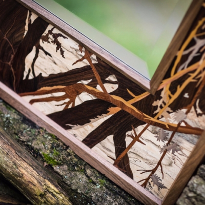 The Enchanted Forest Intarsia Wood Inlay Mirror