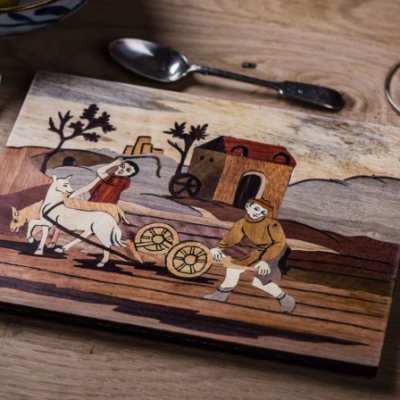 Farming Intarsia Wood Inlay Table Mats/Placemats