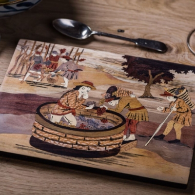 Grape Press Intarsia Wood Inlay Table Mats/Placemats