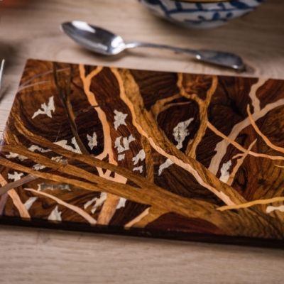Forest Intarsia Wood Inlay Table Mats/Placemats