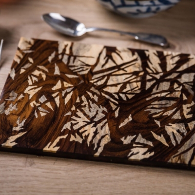 Forest Intarsia Wood Inlay Table Mats/Placemats
