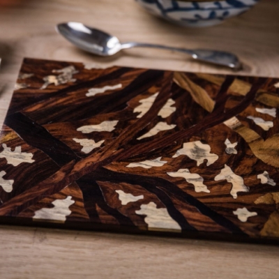 Forest Intarsia Wood Inlay Table Mats/Placemats