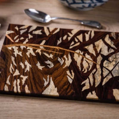 Forest Intarsia Wood Inlay Table Mats/Placemats