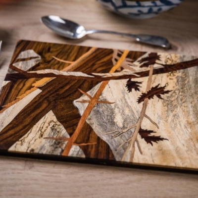 Forest Intarsia Wood Inlay Table Mats/Placemats