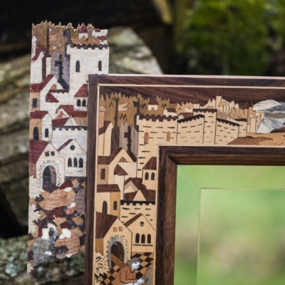The Medieval Hunt Intarsia Wood Inlay Mirror