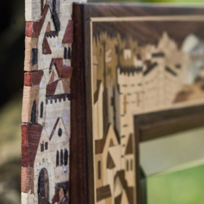 The Medieval Hunt Intarsia Wood Inlay Mirror