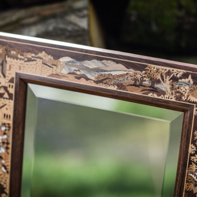 The Medieval Hunt Intarsia Wood Inlay Mirror