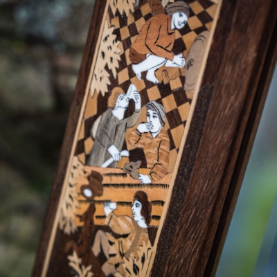 The Medieval Hunt Intarsia Wood Inlay Mirror