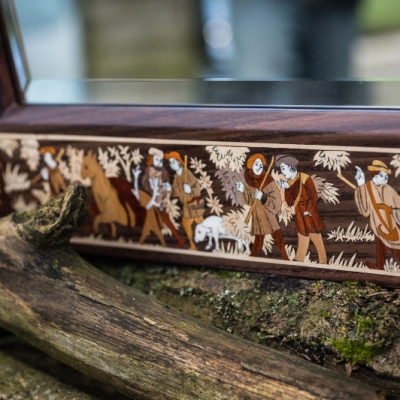 The Medieval Hunt Intarsia Wood Inlay Mirror