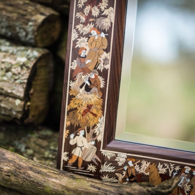 The Medieval Hunt Intarsia Wood Inlay Mirror