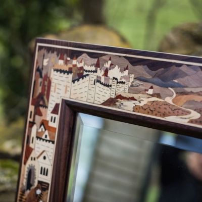 The Medieval Hunt Intarsia Wood Inlay Mirror