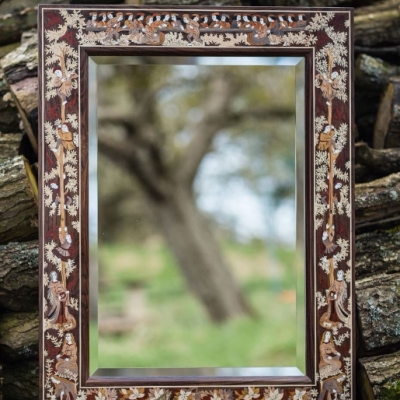 The Medieval Harvest Intarsia Wood Inlay Mirror