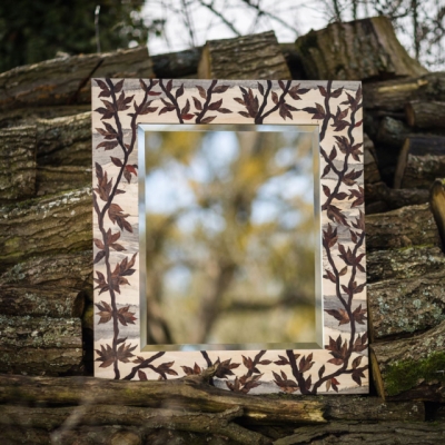New Leaf Intarsia Wood Inlay Mirror