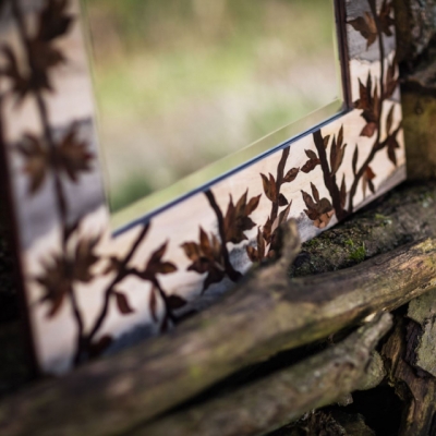 New Leaf Intarsia Wood Inlay Mirror