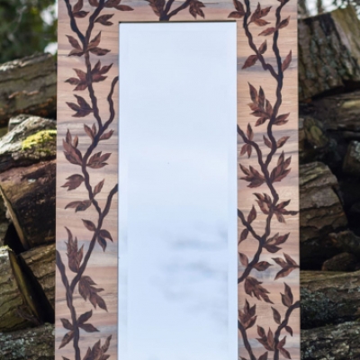 New Leaf Intarsia Wood Inlay Mirror