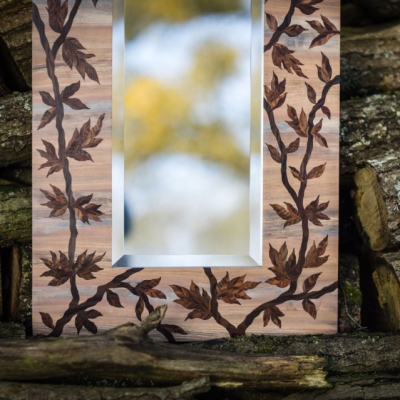 New Leaf Intarsia Wood Inlay Mirror