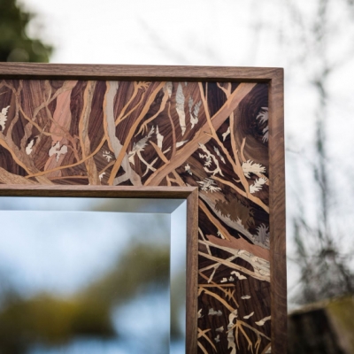 The Enchanted Forest Intarsia Wood Inlay Mirror
