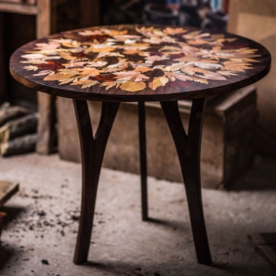 Autumn Leaves Intarsia Wood Inlay Coffee Table