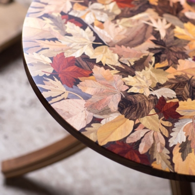 Full Autumn Leaves Intarsia Wood Inlay Coffee Table