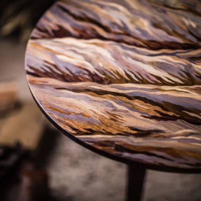 Sea Wave Intarsia Wood Inlay Coffee Table