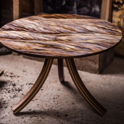 Sea Wave Intarsia Wood Inlay Coffee Table