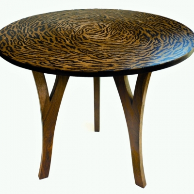 Cheetah Intarsia Wood Inlay Coffee Table with Walnut Legs