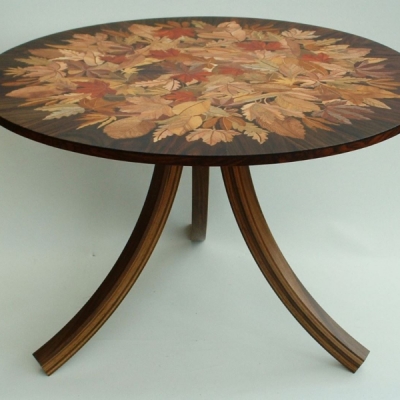 Autumn Leaves Intarsia Wood Inlay Coffee Table
