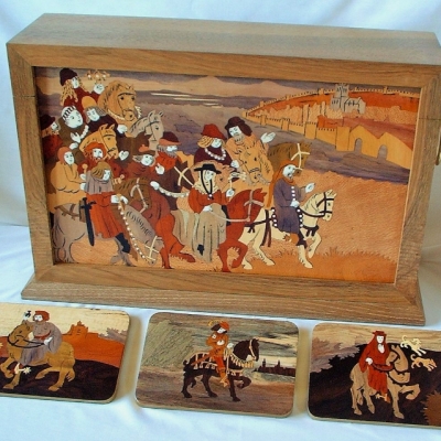 Canterbury Tales Intarsia Wood Inlay Drink Mats/Coasters
